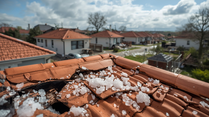 Hagelschaden am Ziegeldach Hagelschaden am Ziegeldach