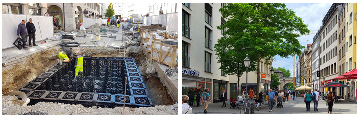 Anlegen von Baumrigolen in der Münchner Fußgängerzone